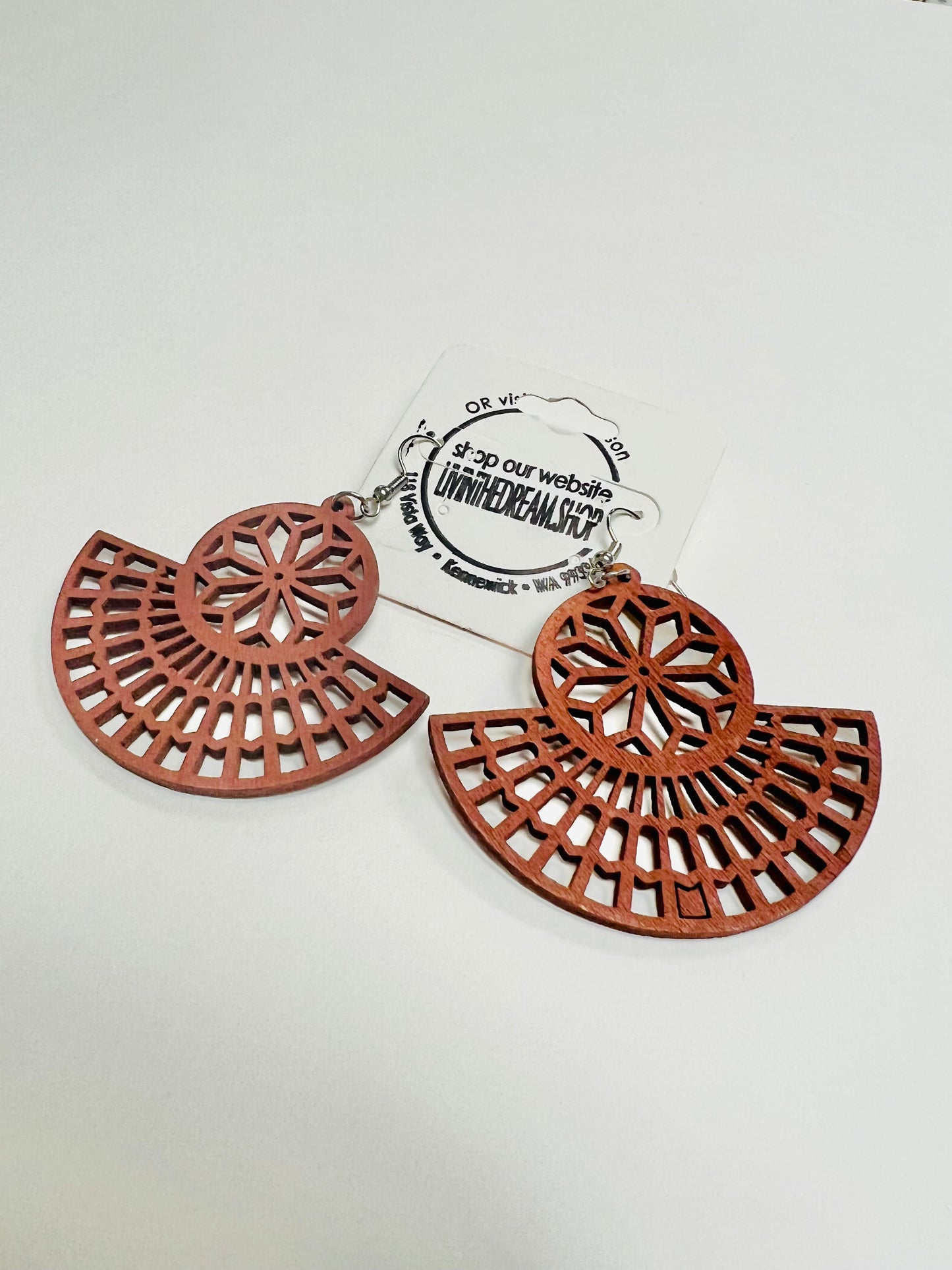 Olive Green Floral/Fan Earrings