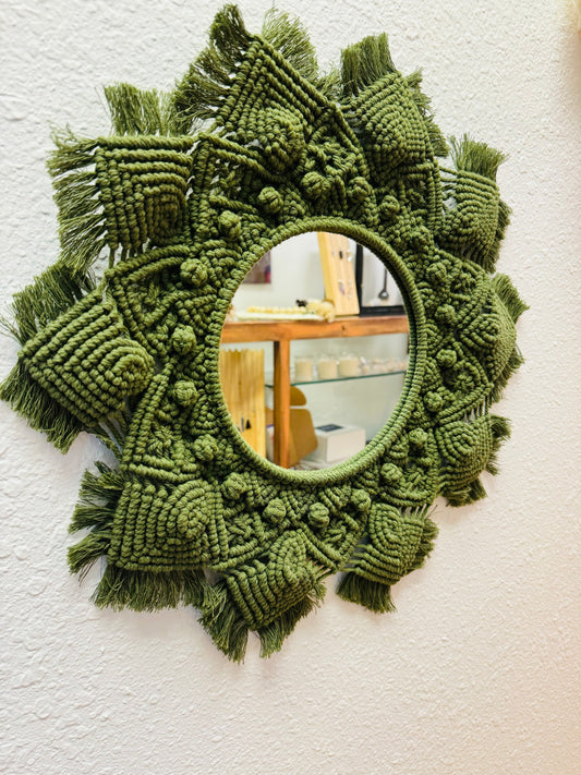 Green Boho Macrame Mirror