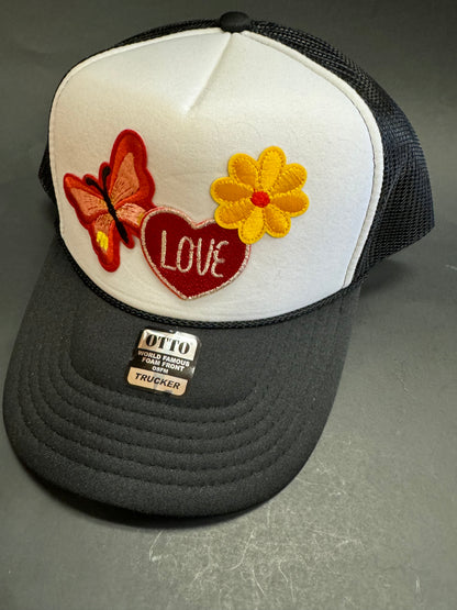 Handmade Groovy love trucker hat