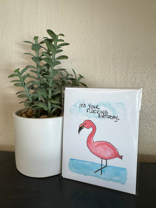 Handmade flamingo Birthday card