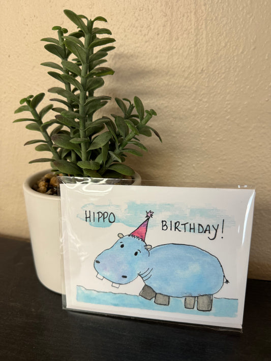Handmade hippo happy birthday greeting card