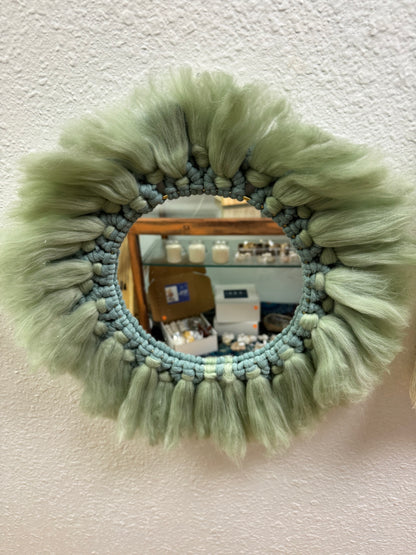 Fluffy macrame mirror