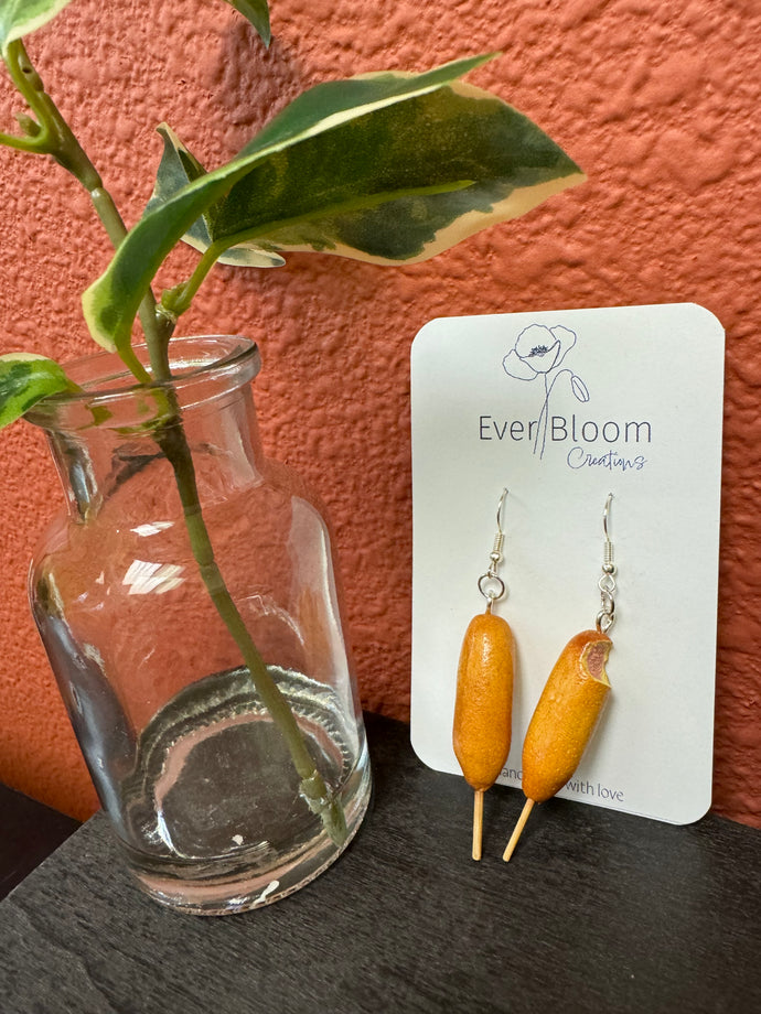 Handmade Clay Corn Dog Earrings