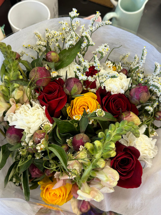 Fresh flower arrangement handmade by in bloom floral