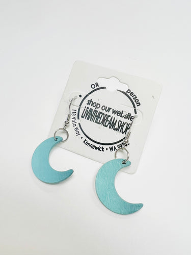 Blue Small Moon Earrings