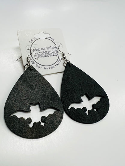 Flat Black Bat Earrings