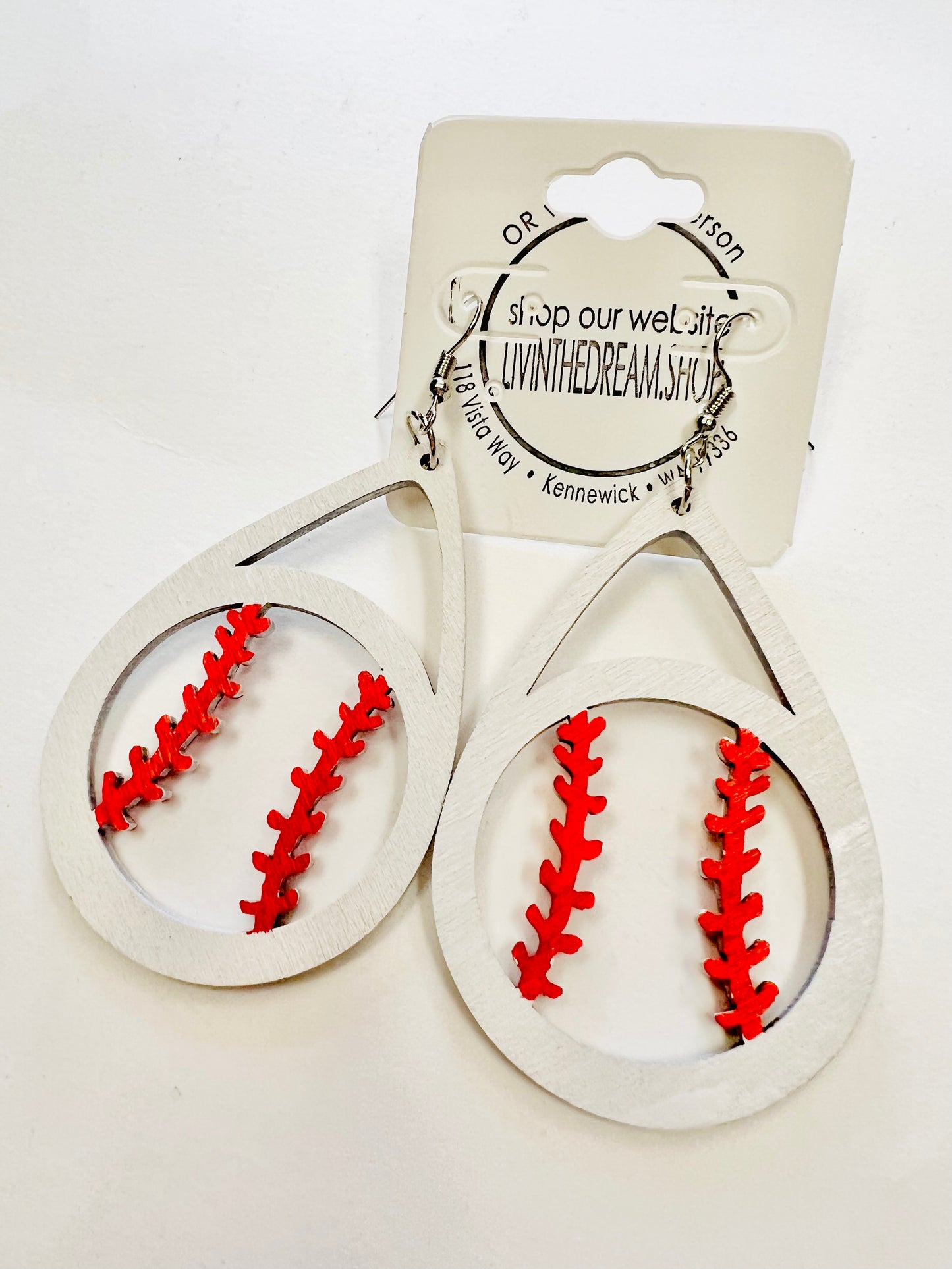 White Baseball Earrings