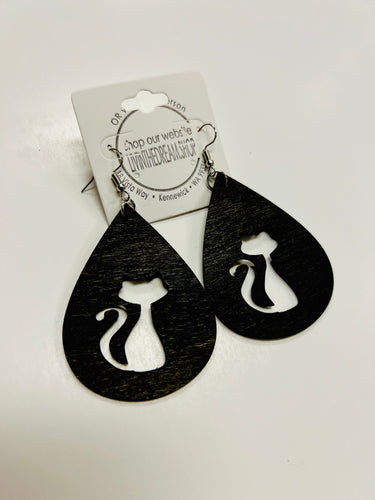 Halloween Flat Black Cat Earrings