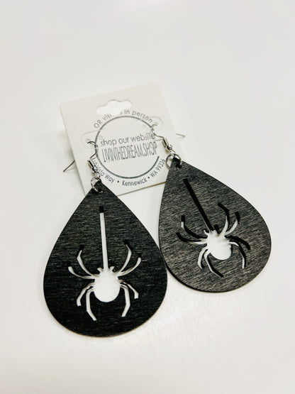 Halloween Black Spider Earrings