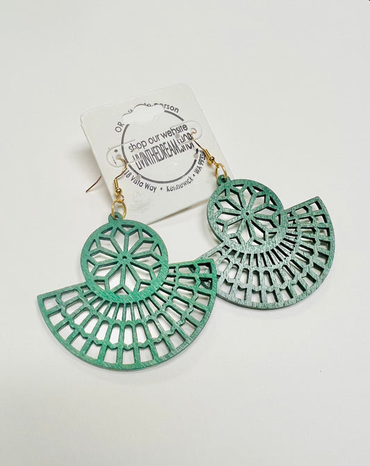 Olive Green Floral/Fan Earrings